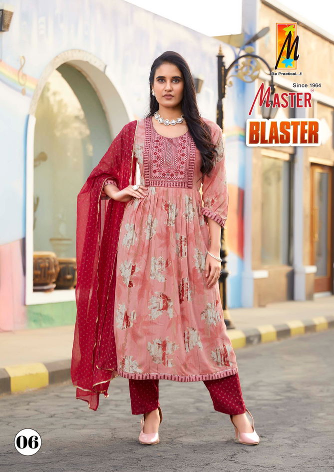 Blaster By Master Naira Cut Rayon Foil Printed Kurti With Bottom Dupatta Wholesalers In Delhi 
